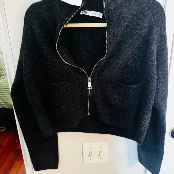 ZARA Soft Knit Charcoal Grey Marl Cardigan NWT - Picture 3 of 6
